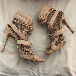 Bebe nude booties open toe heels